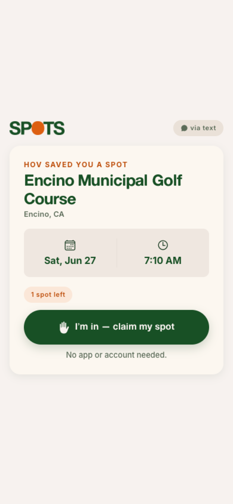 Browser invitation for an off-app golfer